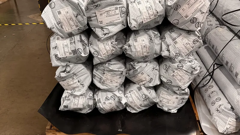 Packaged custom-cut greenhouse film rolls ready for shipment
